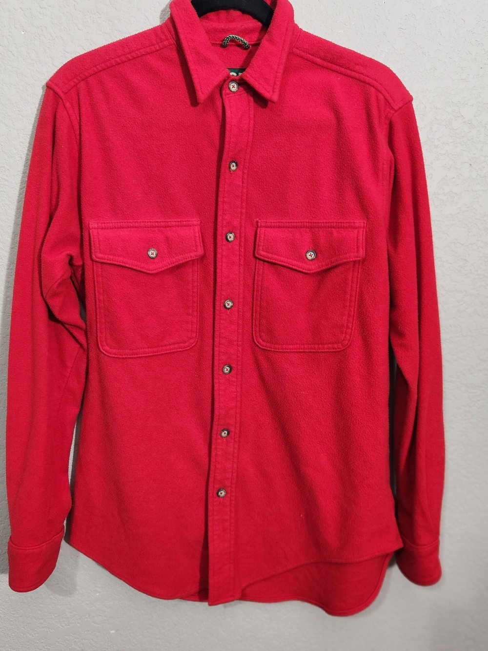 Men's Red Button-Up Fleece Shirt Jacket